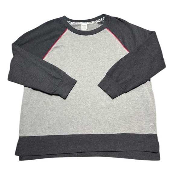 PINK Victoria's Secret Sweaters - PINK Victoria's Secret Women’s Large Gray and Black Sweatshirt with Red Trim